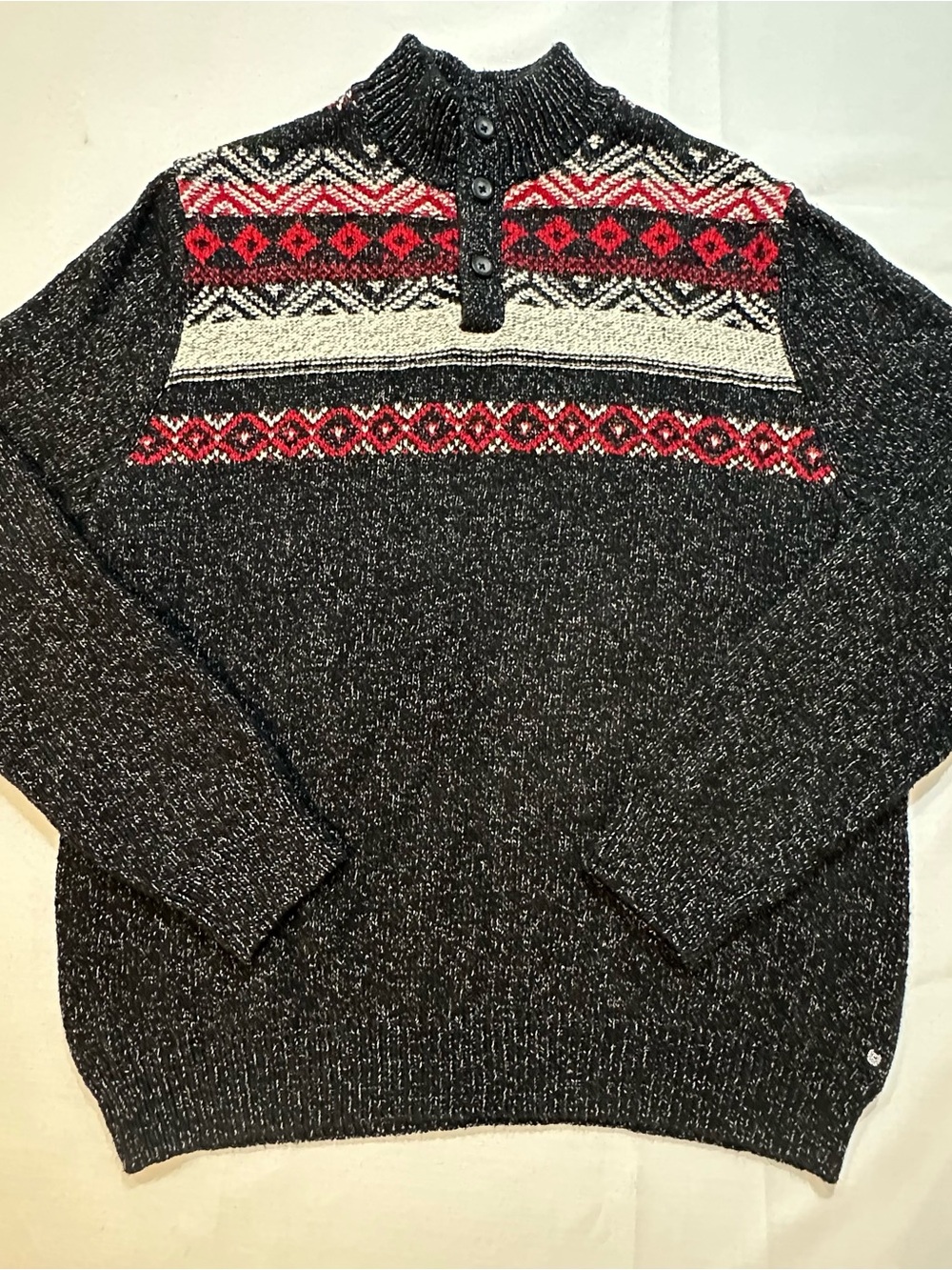 Chaps XL Fair Isle Mock Neck Henley Sweater Cabin Lodge Knit